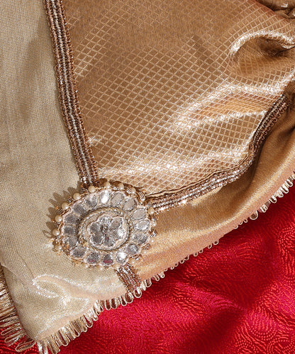 Golden Brocade Potli With Gota Embroidery On Edges
