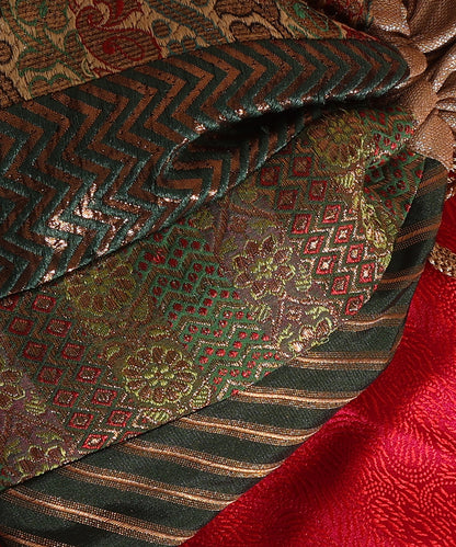 Multicoloured Brocade Potli With 4 Green Woven Panels