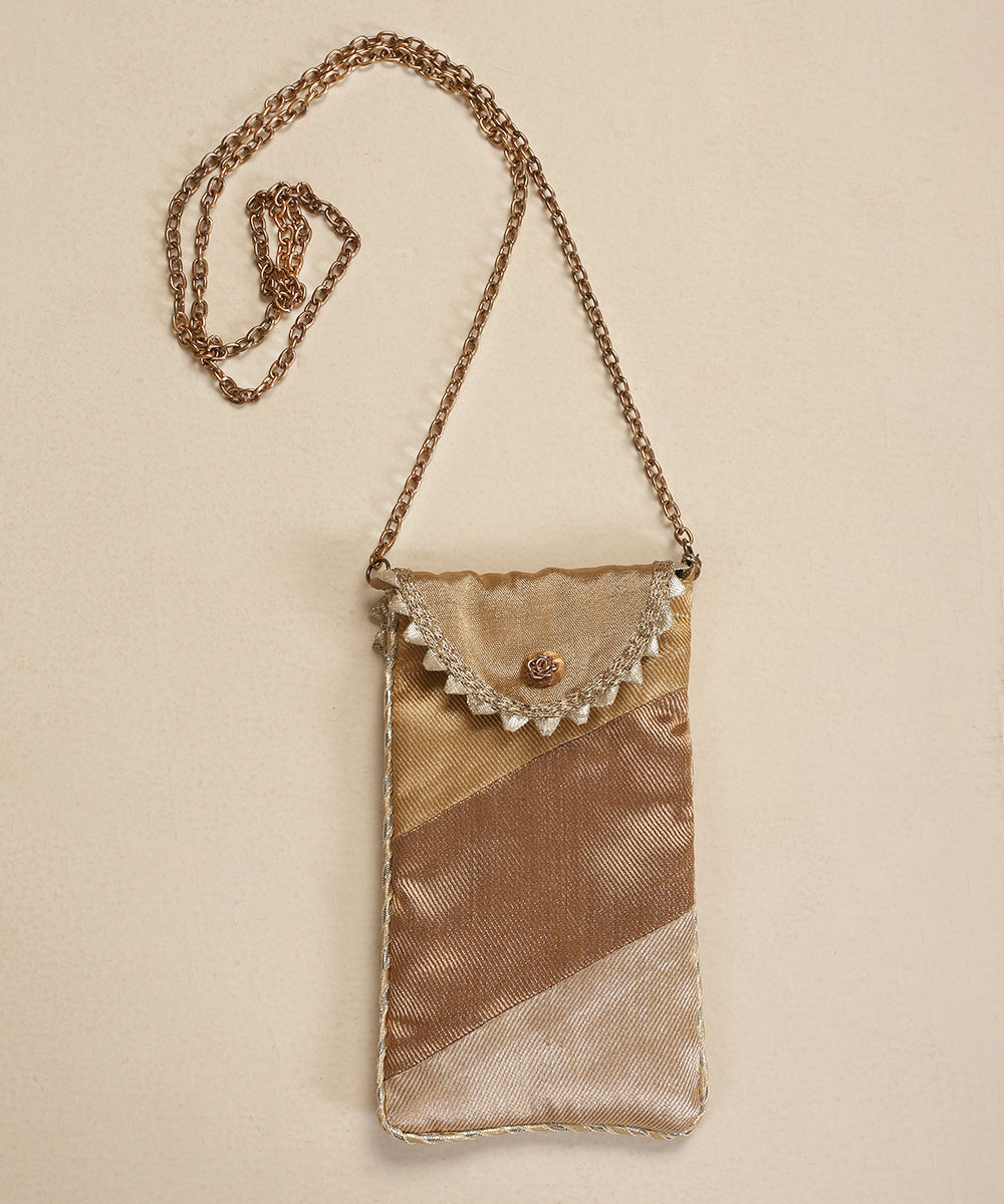 Gold Brocade Pouch With Gold Dagonal Panel