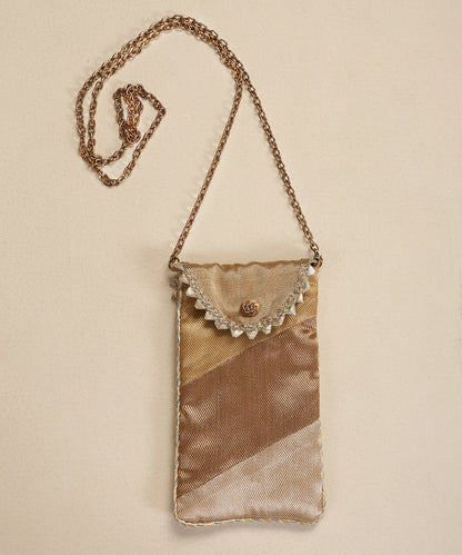 Gold Brocade Pouch With Gold Dagonal Panel