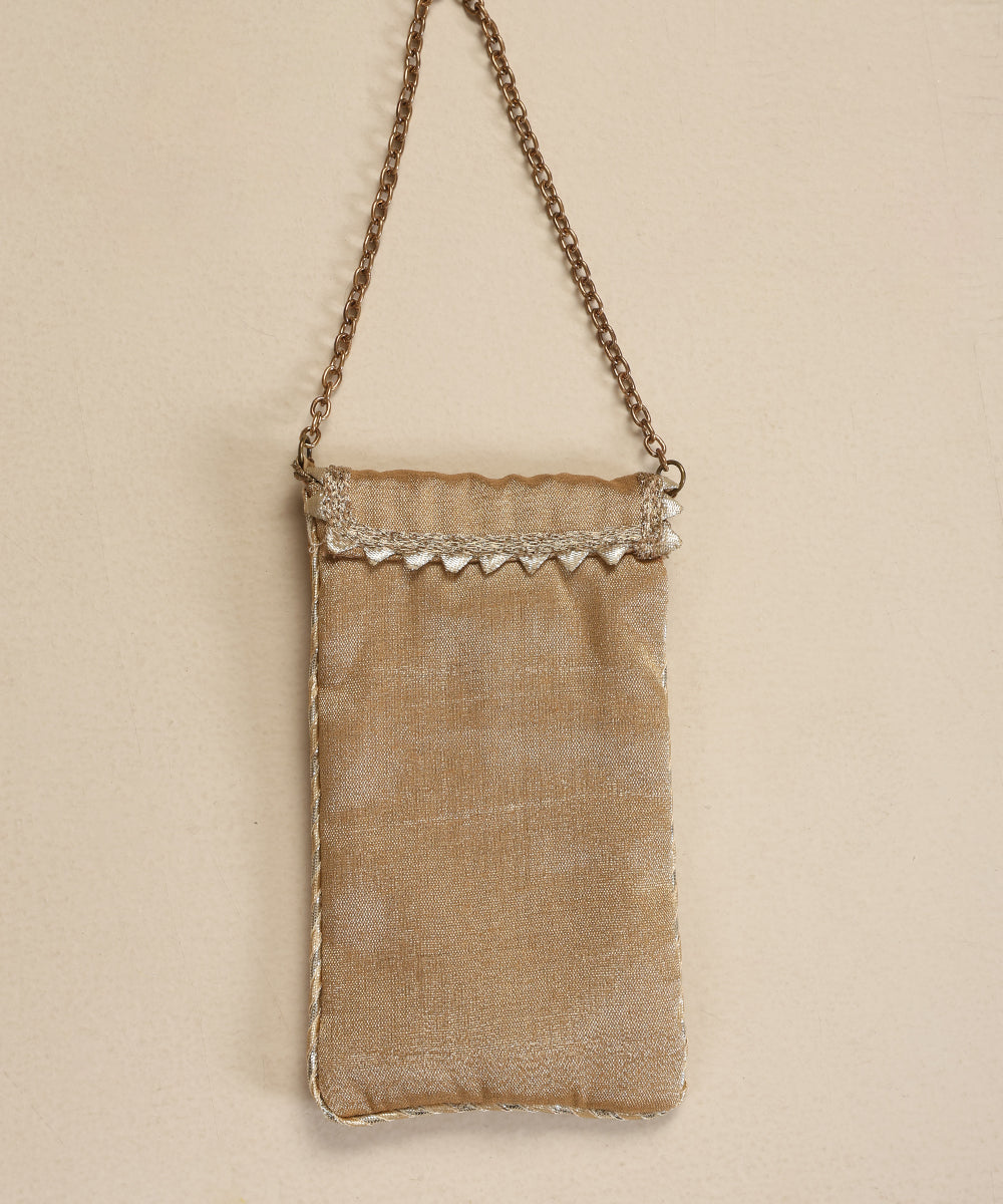 Gold Brocade Pouch With Gold Dagonal Panel