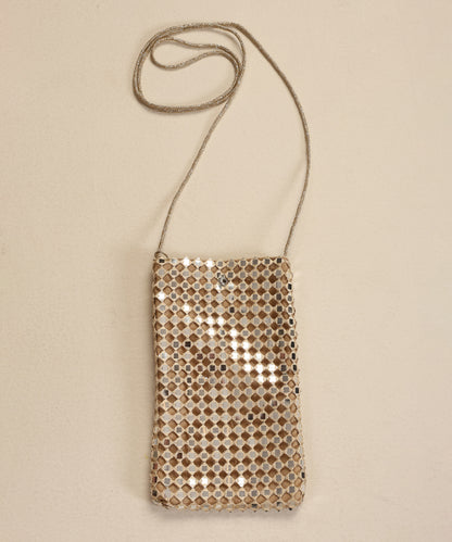 Beige Embroidered Pouch With Mirror Jaal