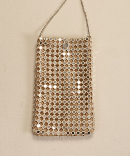 Beige Embroidered Pouch With Mirror Jaal