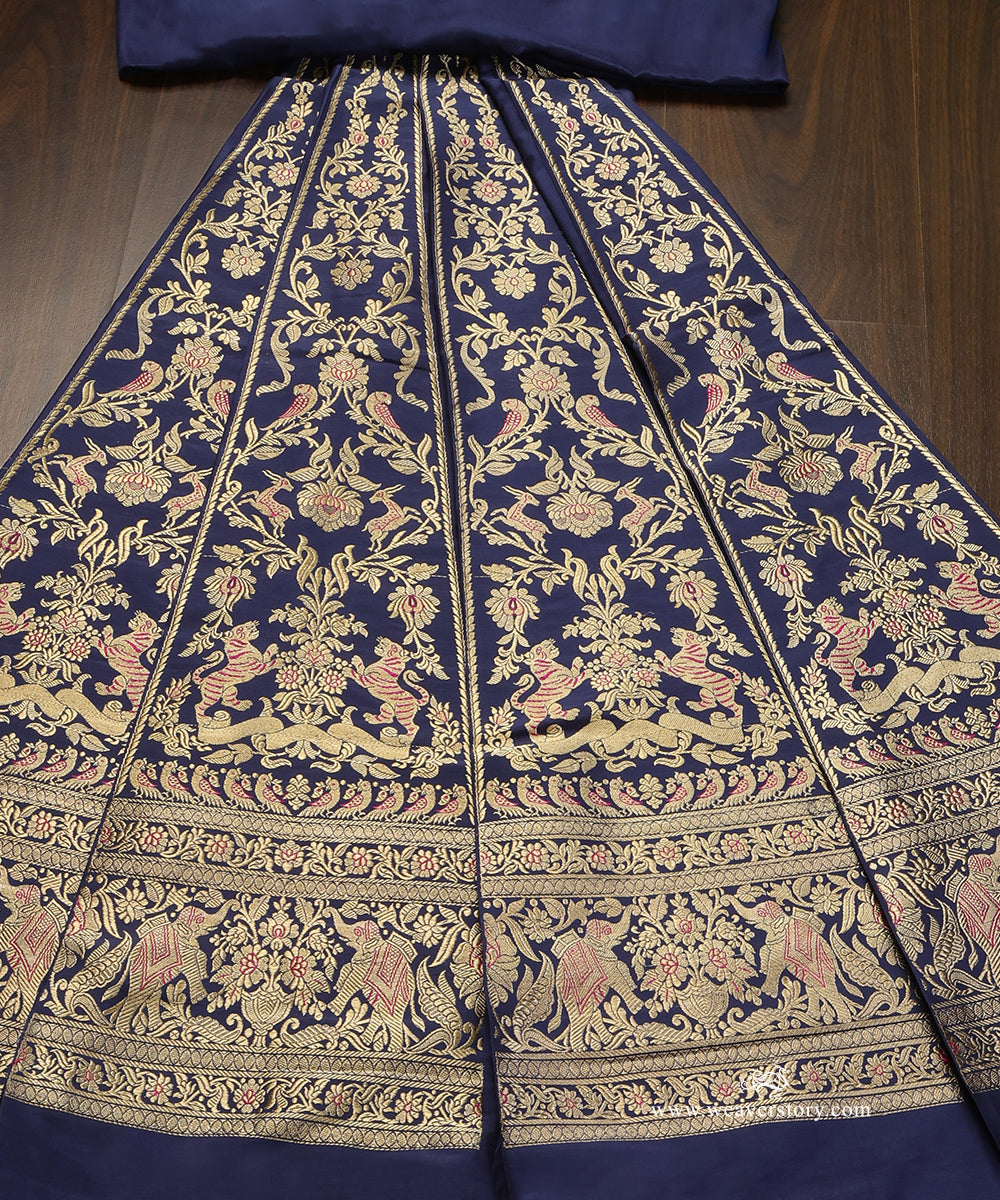 Blue_Handloom_Pure_Katan_Silk_Kadhwa_Shikargah_Banarasi_Lehenga_WeaverStory_02