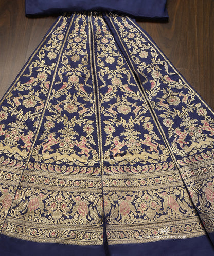 Blue_Handloom_Pure_Katan_Silk_Kadhwa_Shikargah_Banarasi_Lehenga_WeaverStory_02