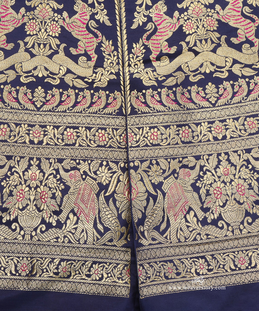 Blue_Handloom_Pure_Katan_Silk_Kadhwa_Shikargah_Banarasi_Lehenga_WeaverStory_04