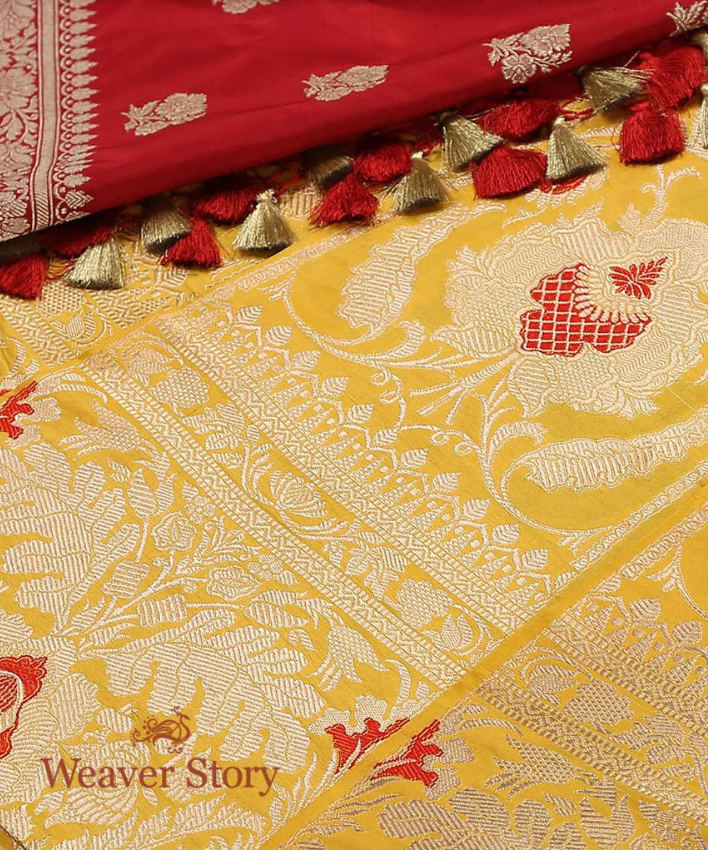 Handwoven Yellow Banarasi Lehenga With Meenakari