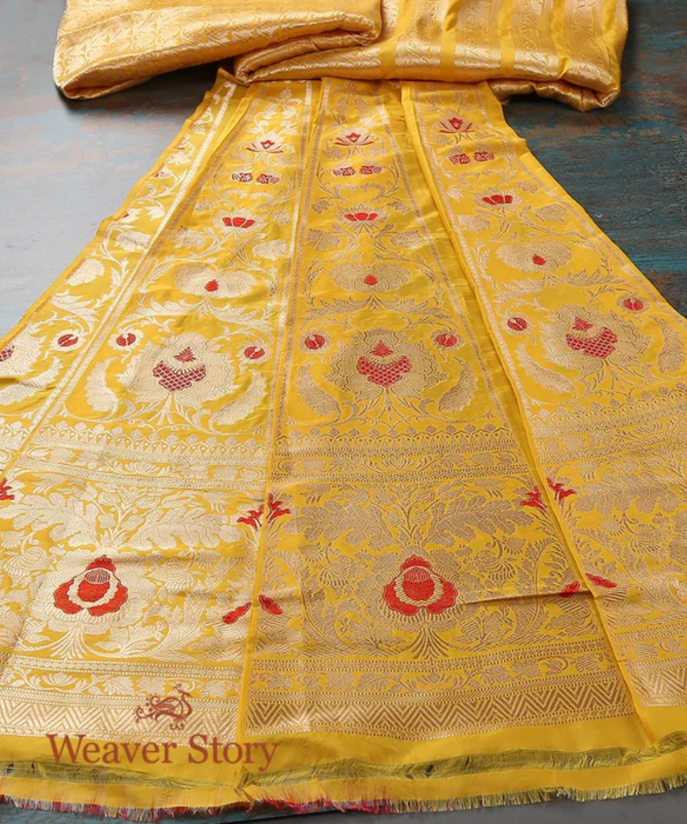 Handwoven Yellow Banarasi Lehenga With Meenakari