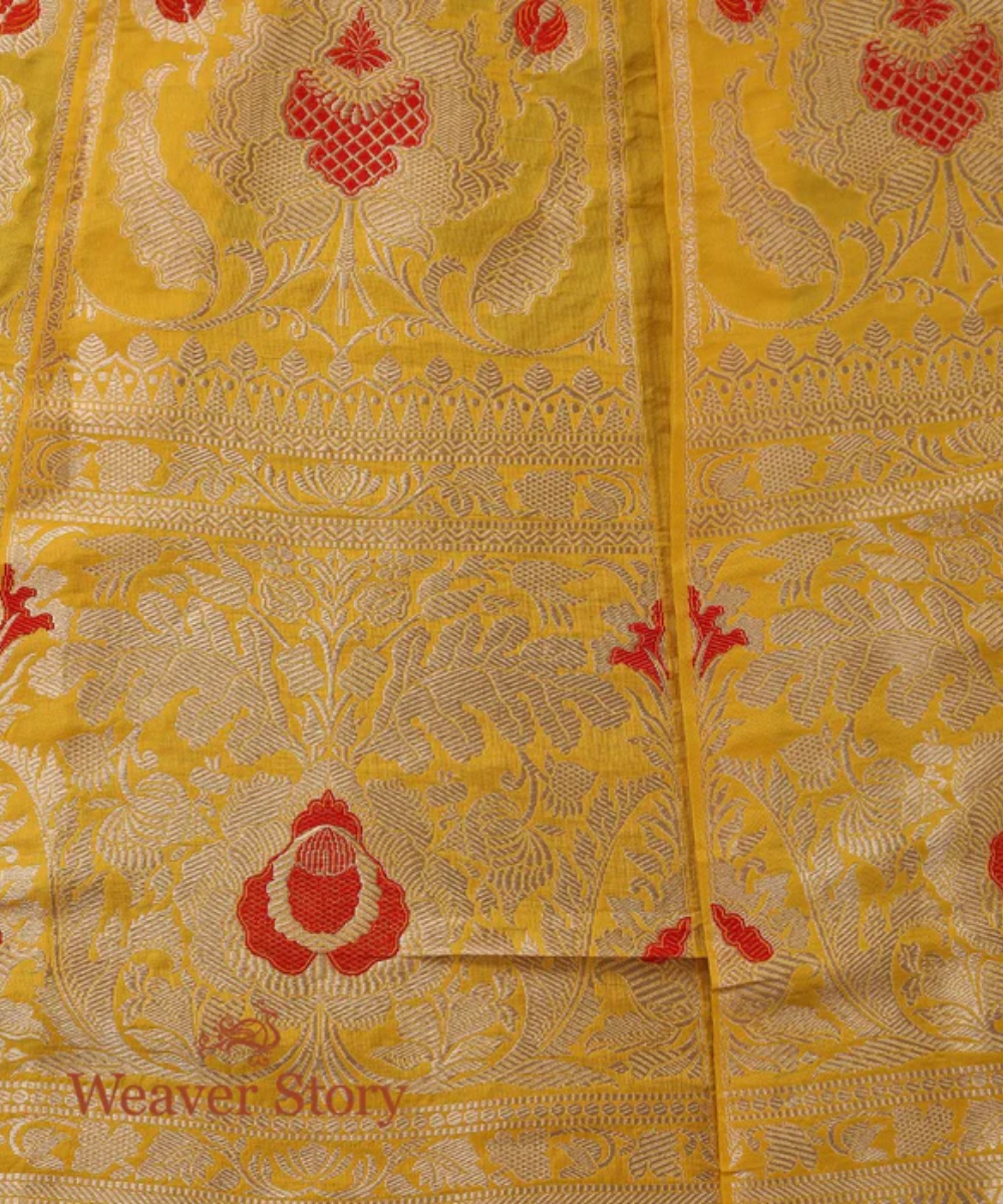 Handwoven Yellow Banarasi Lehenga With Meenakari