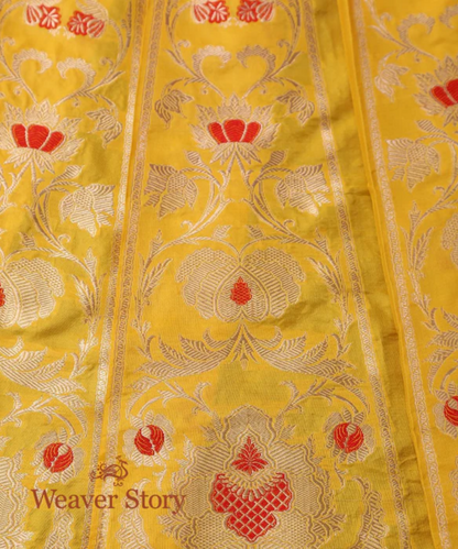 Handwoven Yellow Banarasi Lehenga With Meenakari