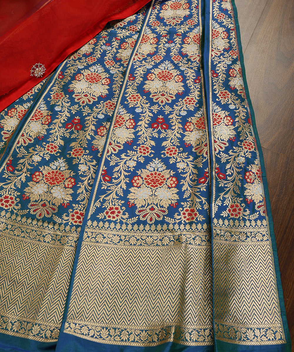 Handloom_Peacock_Blue_Pure_Katan_Silk_Banarasi_Lehenga_With_Kadhwa_Bageecha_Meenakari_WeaverStory_01