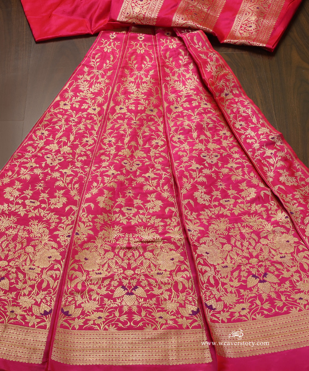 Hot_Pink_Pure_Katan_Silk_Kadhwa_Banarasi_Lehenga_With_Purple_Meenakari_WeaverStory_02