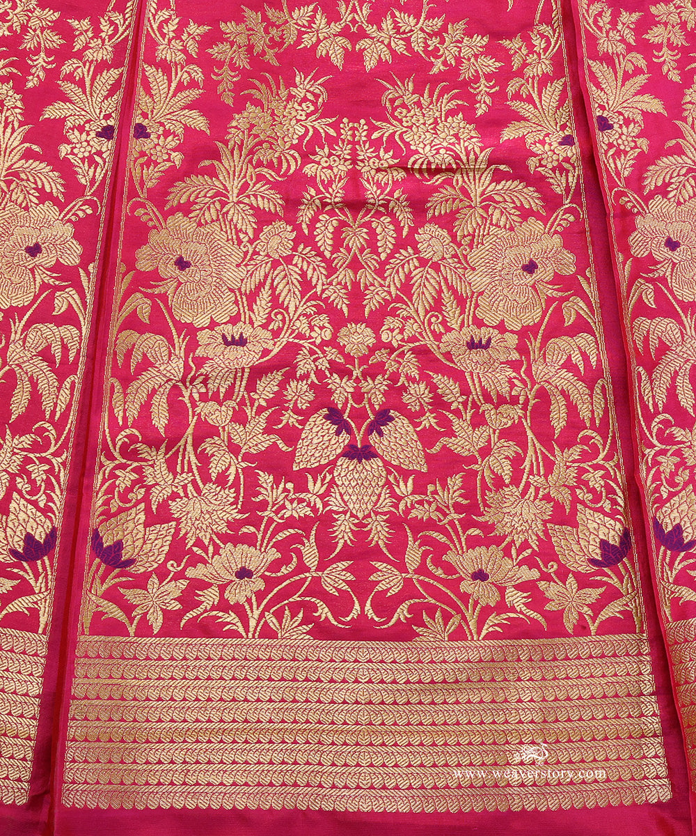 Hot_Pink_Pure_Katan_Silk_Kadhwa_Banarasi_Lehenga_With_Purple_Meenakari_WeaverStory_04