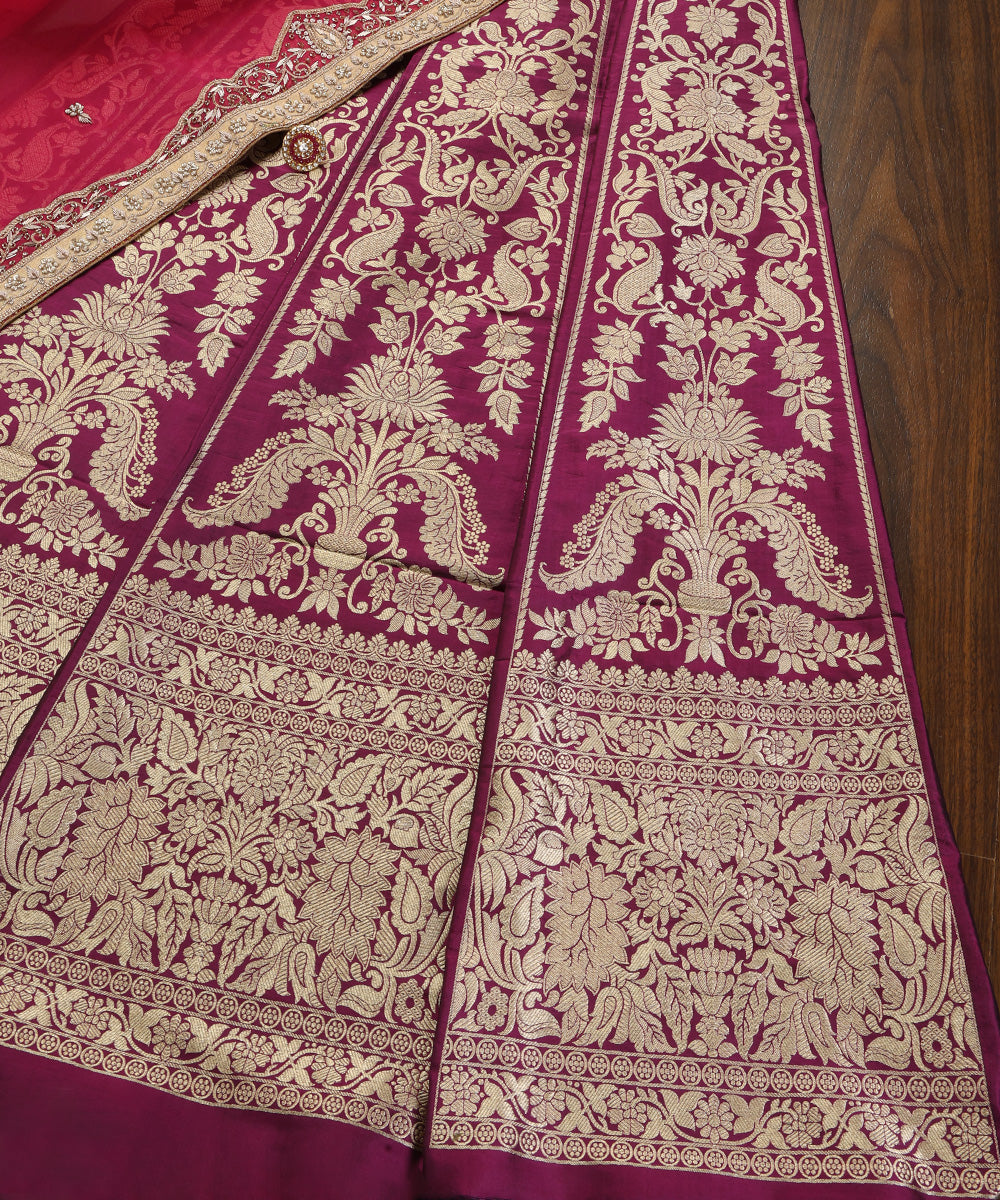 Purple_Handloom_Pure_Katan_Silk_Banarasi_Lehenga_With_Mehraab_Jaal_WeaverStory_01