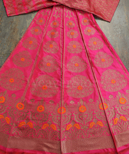 Handloom_Magenta_Pure_Katan_Silk_Antique_Zari_Banarasi_Lehenga_With_Orange_Meena_WeaverStory_02