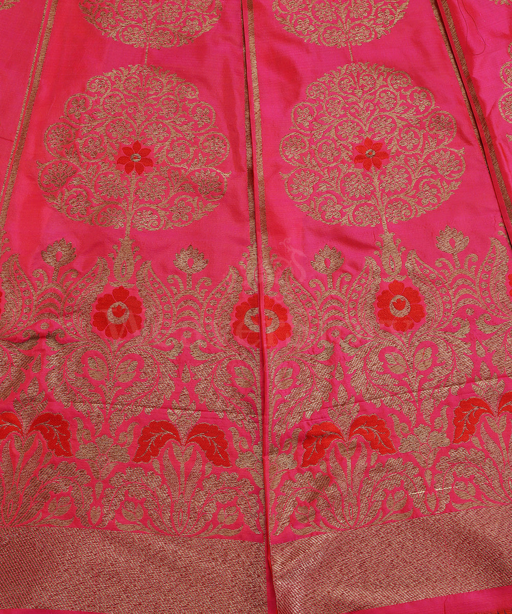 Handloom_Hot_Pink_Pure_Katan_Silk_Antique_Zari_Banarasi_Lehenga_With_Red_Meena_WeaverStory_04