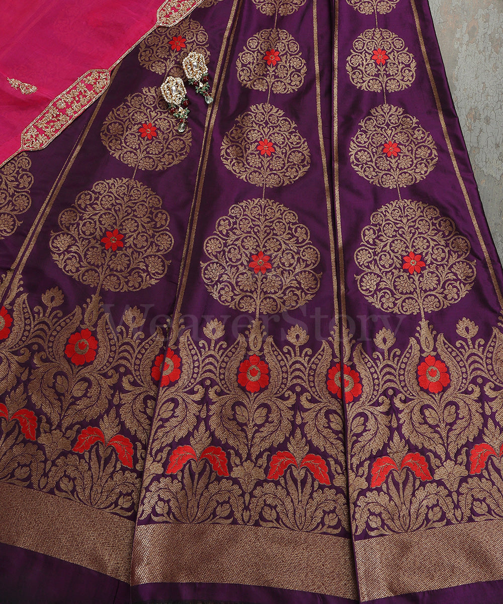 Purple_Handloom_Pure_Katan_Silk_Antique_Zari_Banarasi_Lehenga_With_Red_Meena_WeaverStory_01