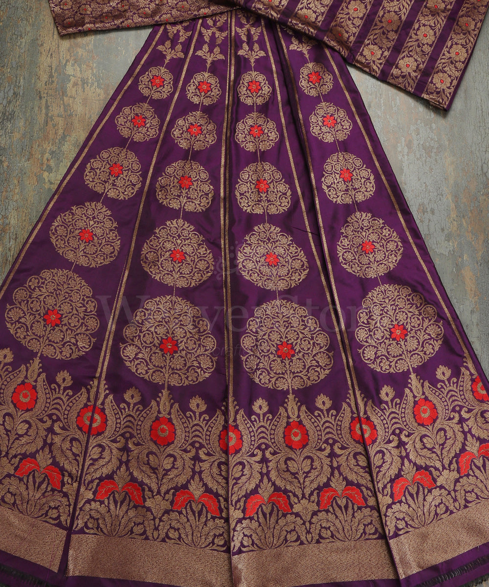 Purple_Handloom_Pure_Katan_Silk_Antique_Zari_Banarasi_Lehenga_With_Red_Meena_WeaverStory_02