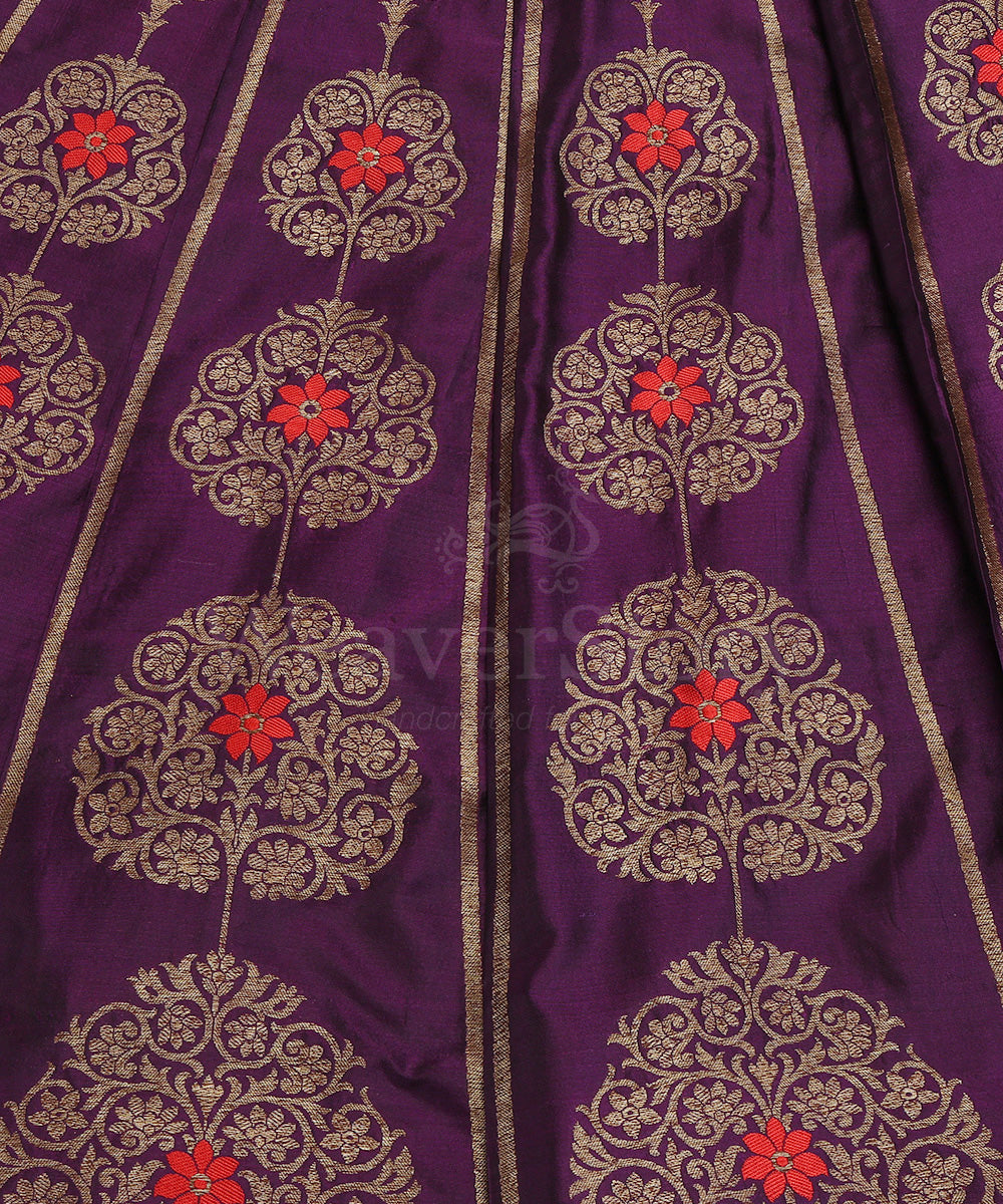 Purple_Handloom_Pure_Katan_Silk_Antique_Zari_Banarasi_Lehenga_With_Red_Meena_WeaverStory_03