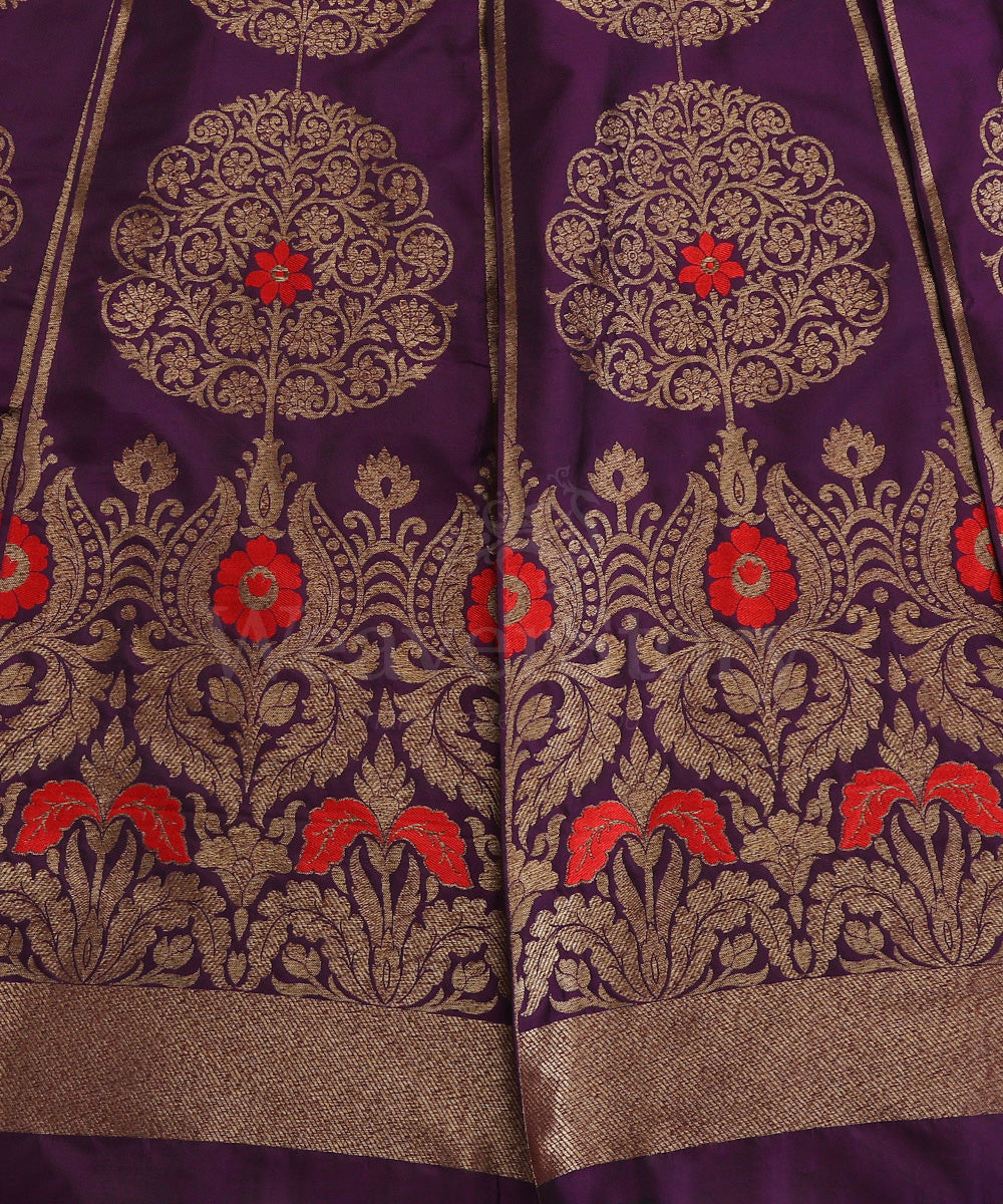 Purple_Handloom_Pure_Katan_Silk_Antique_Zari_Banarasi_Lehenga_With_Red_Meena_WeaverStory_04