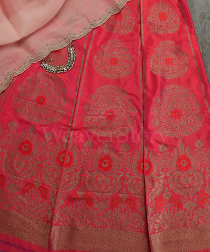 Pink_Handloom_Pure_Katan_Silk_Antique_Zari_Banarasi_Lehenga_With_Red_Meena_WeaverStory_01