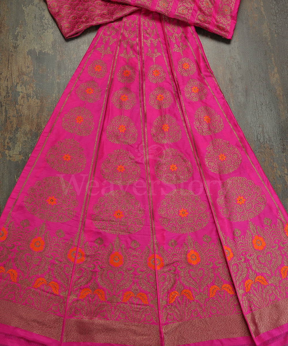 Hot_Pink_Handloom_Pure_Katan_Silk_Antique_Zari_Banarasi_Lehenga_With_Orange_Meena_WeaverStory_02