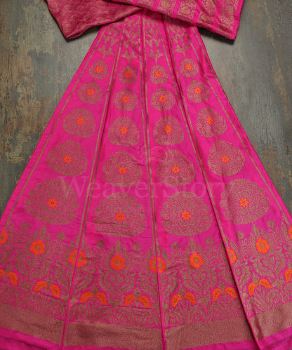 Hot_Pink_Handloom_Pure_Katan_Silk_Antique_Zari_Banarasi_Lehenga_With_Orange_Meena_WeaverStory_02