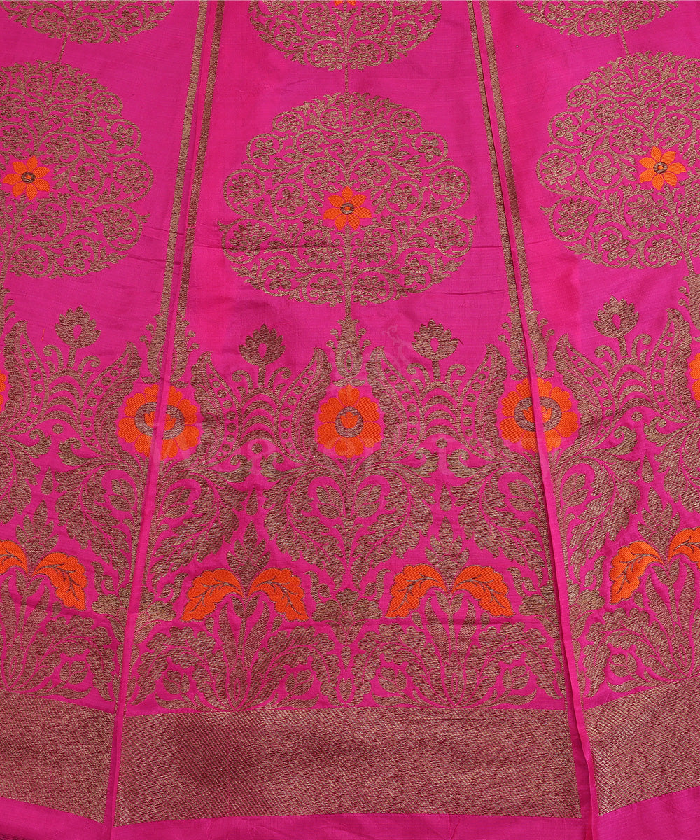 Hot_Pink_Handloom_Pure_Katan_Silk_Antique_Zari_Banarasi_Lehenga_With_Orange_Meena_WeaverStory_04