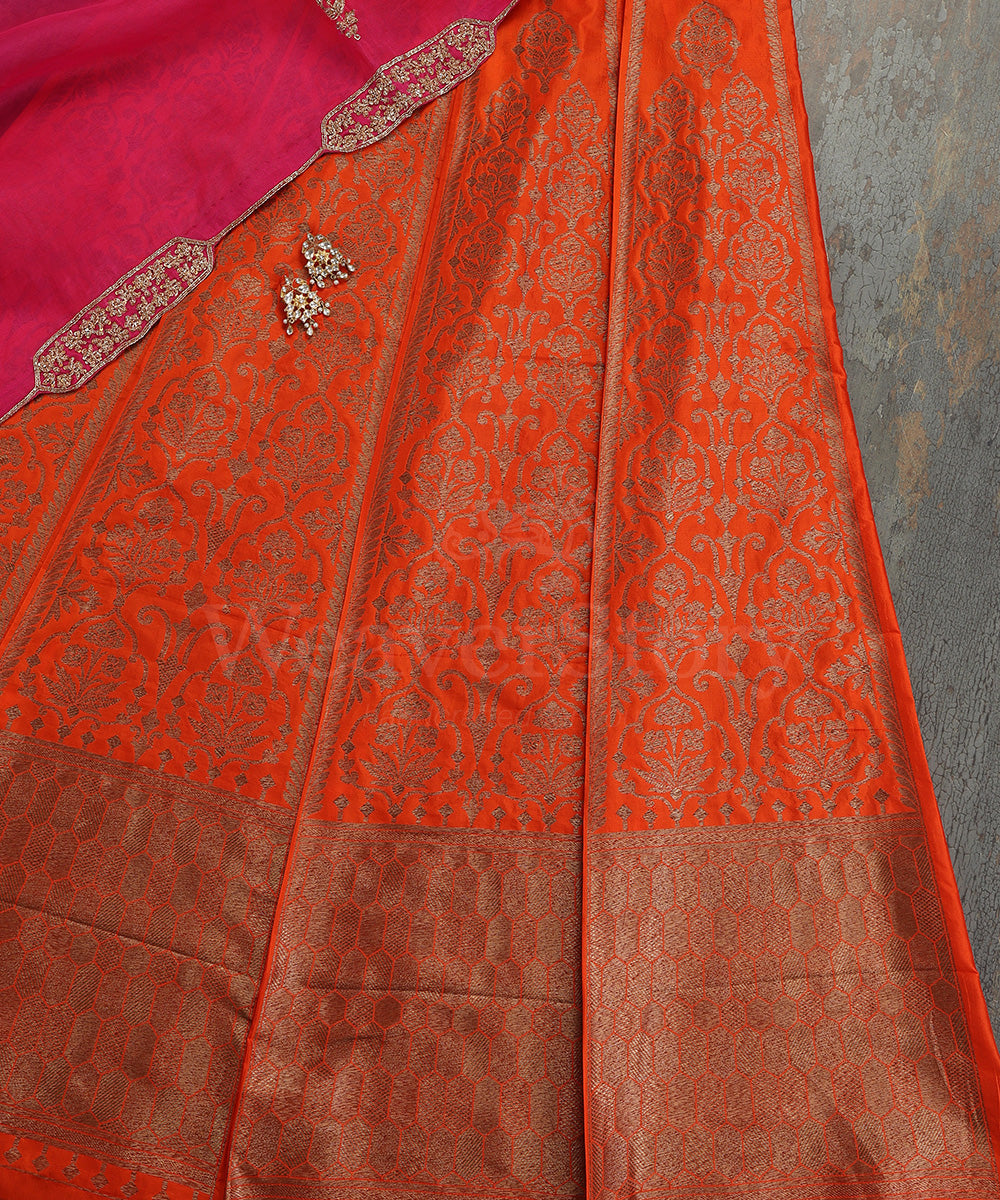 Handloom_Orange_Pure_Katan_Silk_Antique_Zari_Banarasi_Lehenga_WeaverStory_01