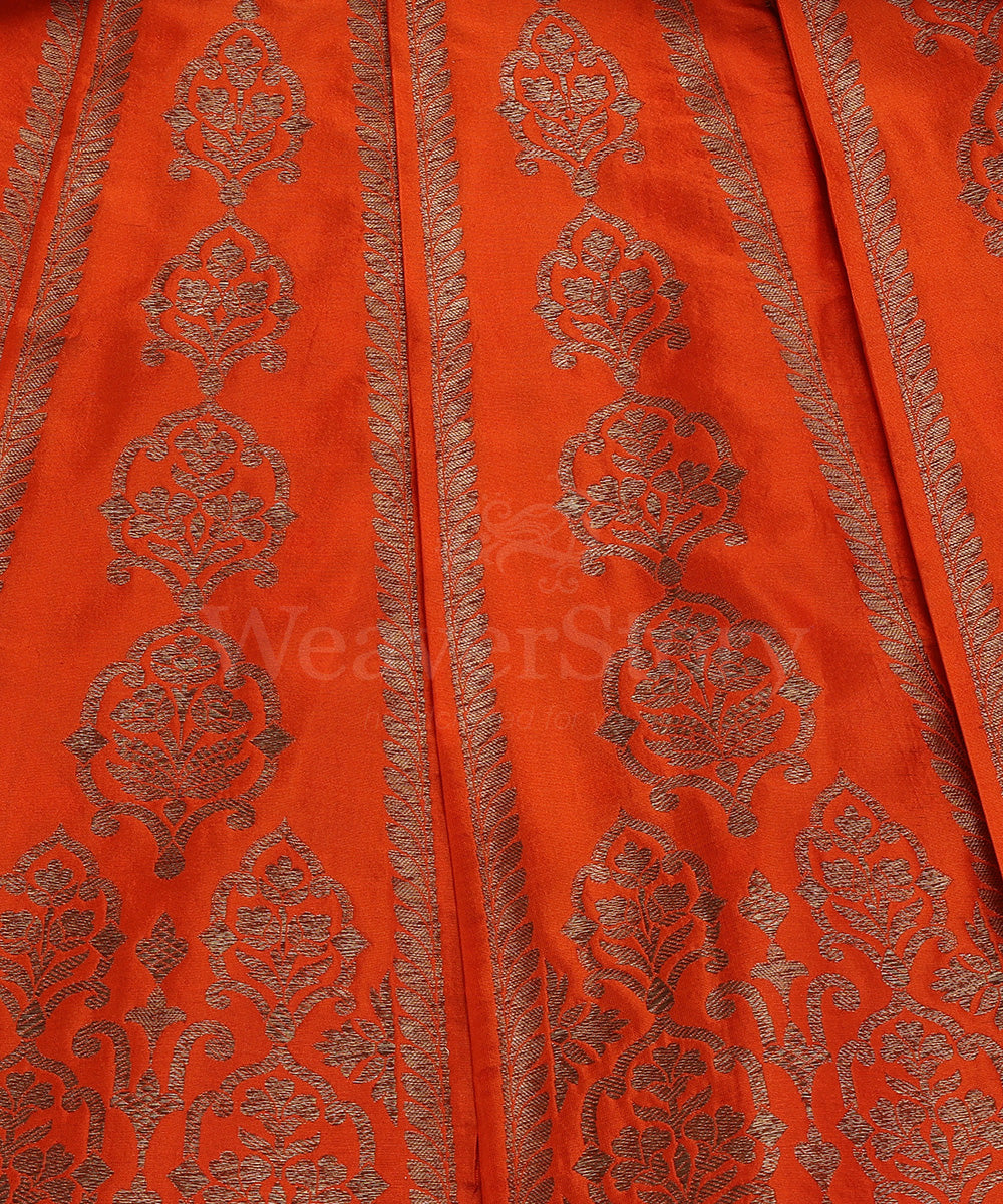 Handloom_Orange_Pure_Katan_Silk_Antique_Zari_Banarasi_Lehenga_WeaverStory_03