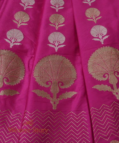 Handloom Pink Kadhwa Banarasi Lehenga With Marigold Motifs In Fine Zari