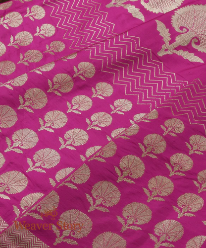 Handloom Pink Kadhwa Banarasi Lehenga With Marigold Motifs In Fine Zari