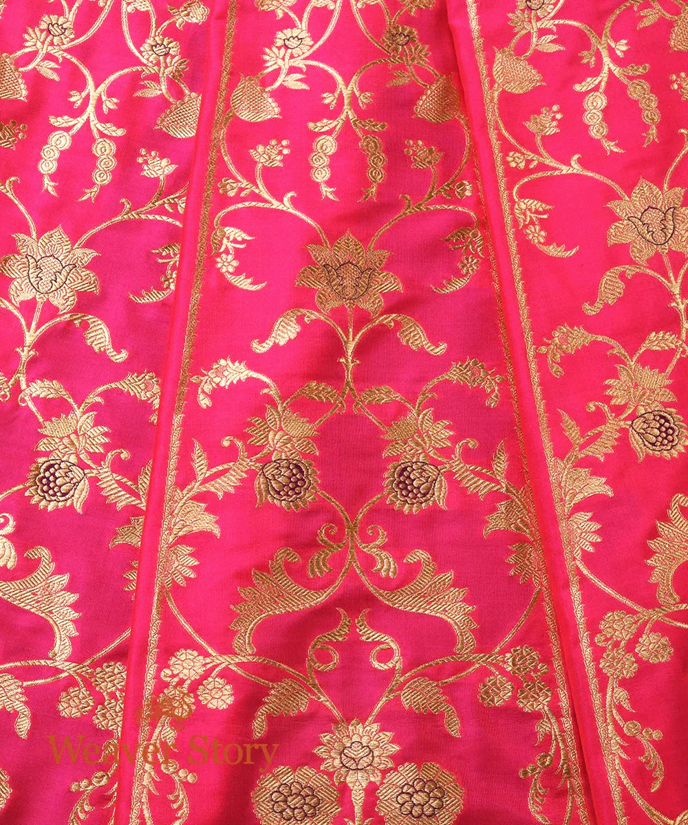 Handloom Pink Kadhwa Meenakari Katan Silk Banarasi Lehenga