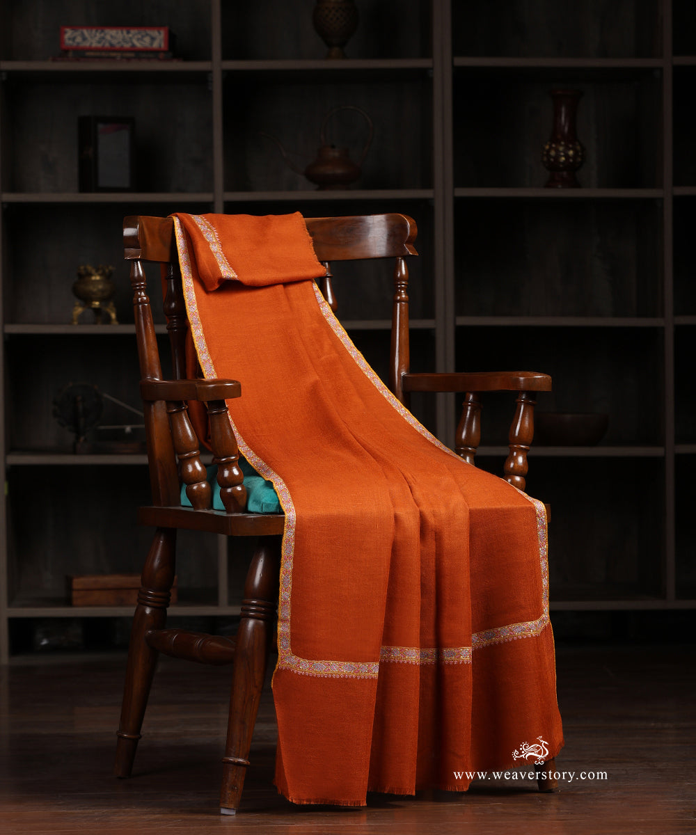 Rust_Orange_Handwoven_Pure_Pashmina_Shawl_With_Soznikari_Border_WeaverStory_01