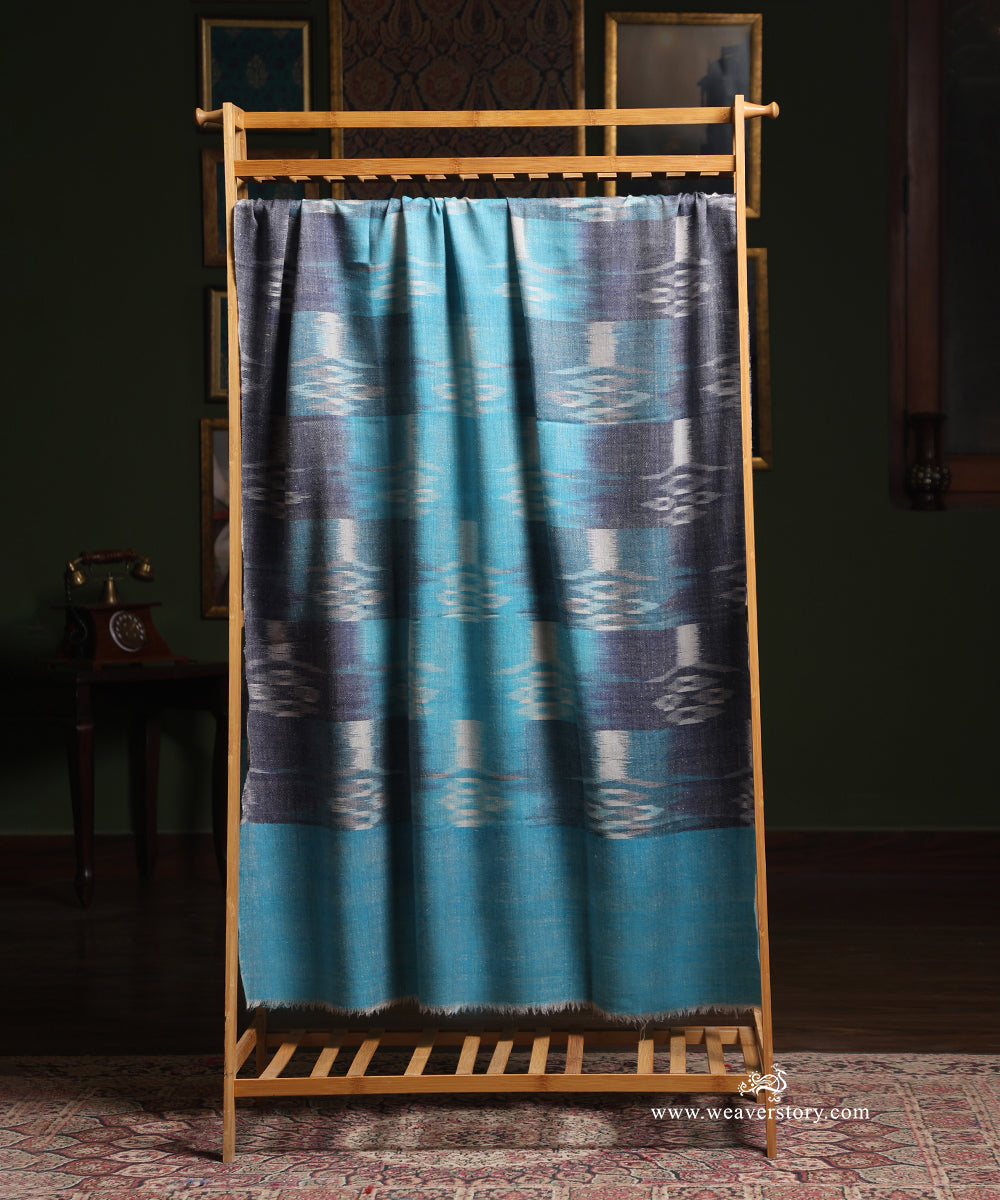 Blue_Pure_Pashmina_Shawl_With_Ikat_Weaving_WeaverStory_02