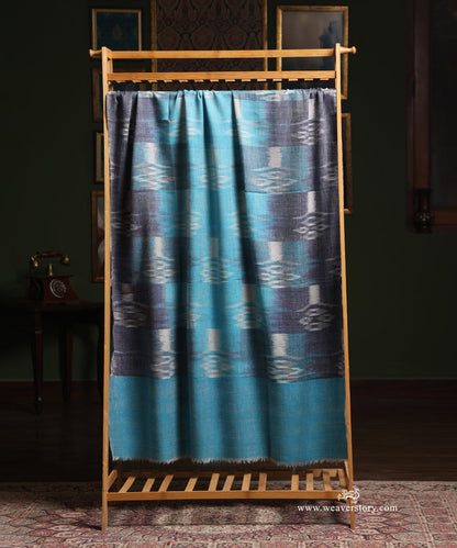 Blue_Pure_Pashmina_Shawl_With_Ikat_Weaving_WeaverStory_02