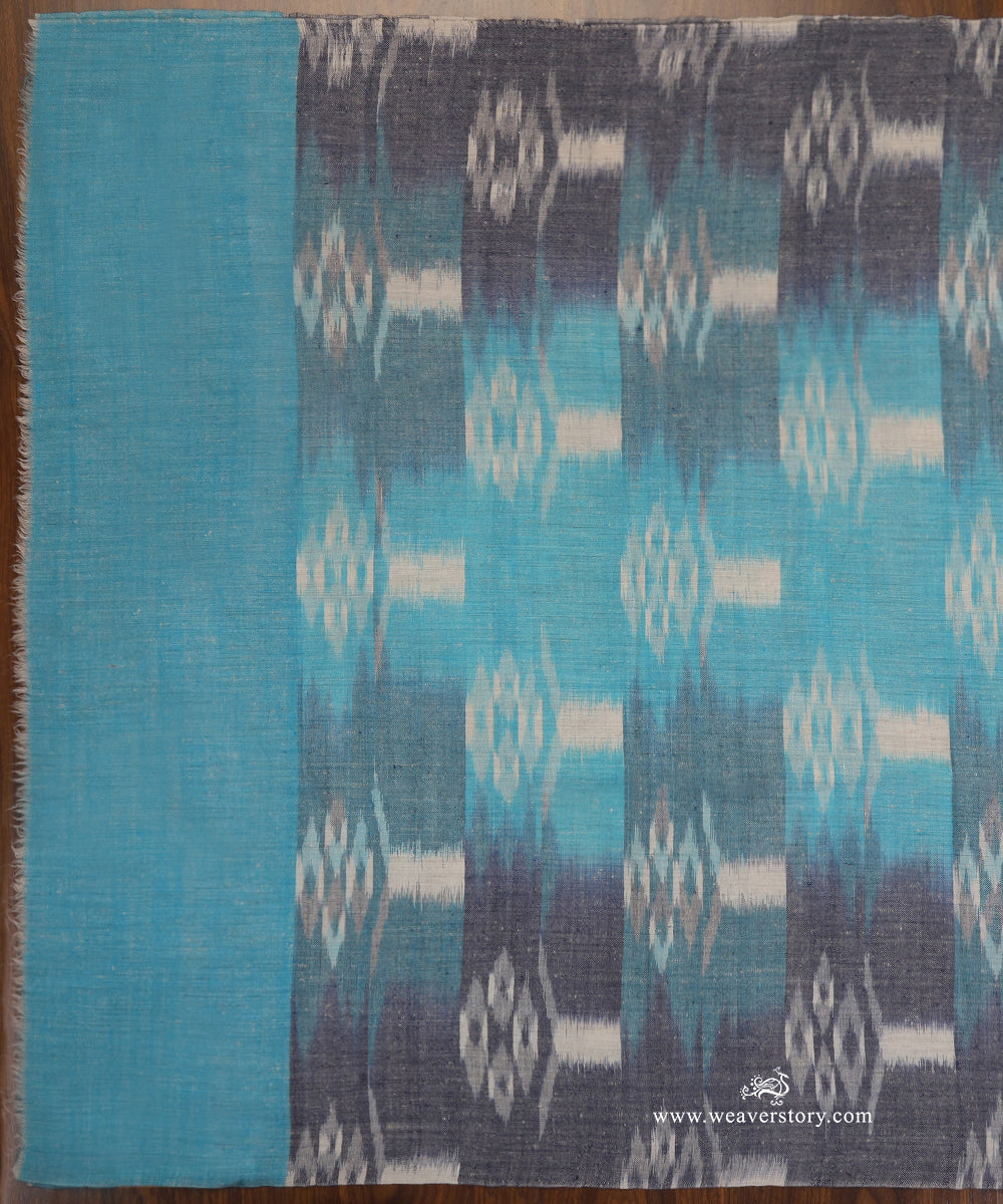 Blue_Pure_Pashmina_Shawl_With_Ikat_Weaving_WeaverStory_03