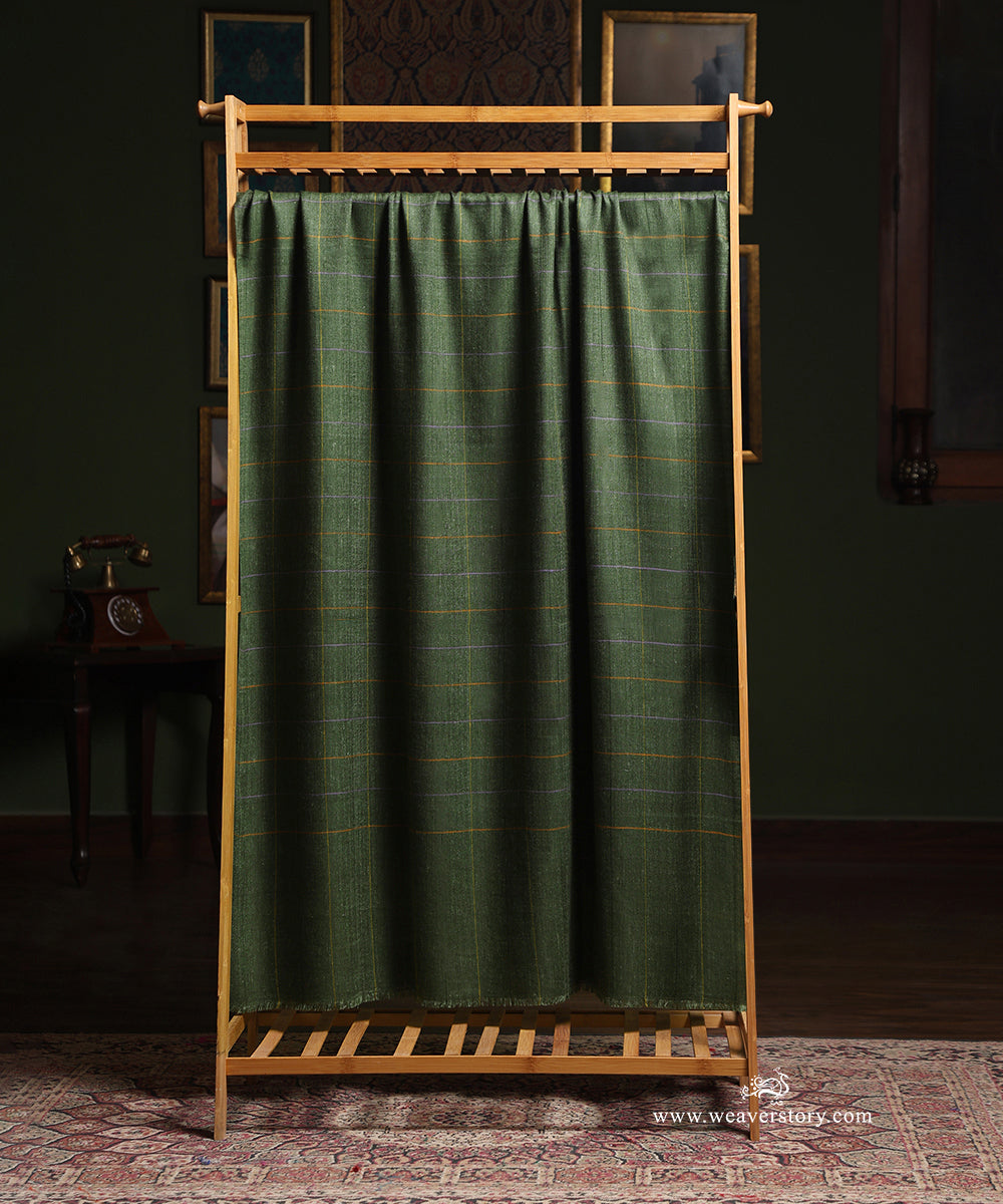 Green_Pure_Pashmina_Shawl_With_Ikat_Weaving_With_Checks_WeaverStory_02