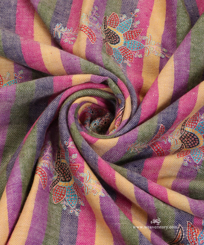 Multicoloured_Striped_Pure_Pashmina_Shawl_With_Ikat_Weaving_And_Soznikari_Booti_WeaverStory_06