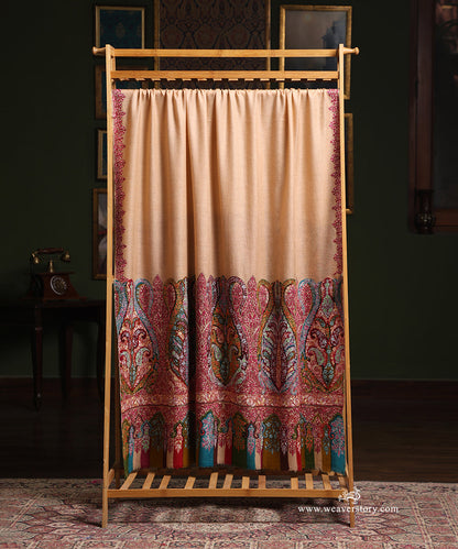 Cream_Pure_Pashmina_Shawl_With_Kalamkari_Palla_Border_And_Paper_Mache_WeaverStory_02