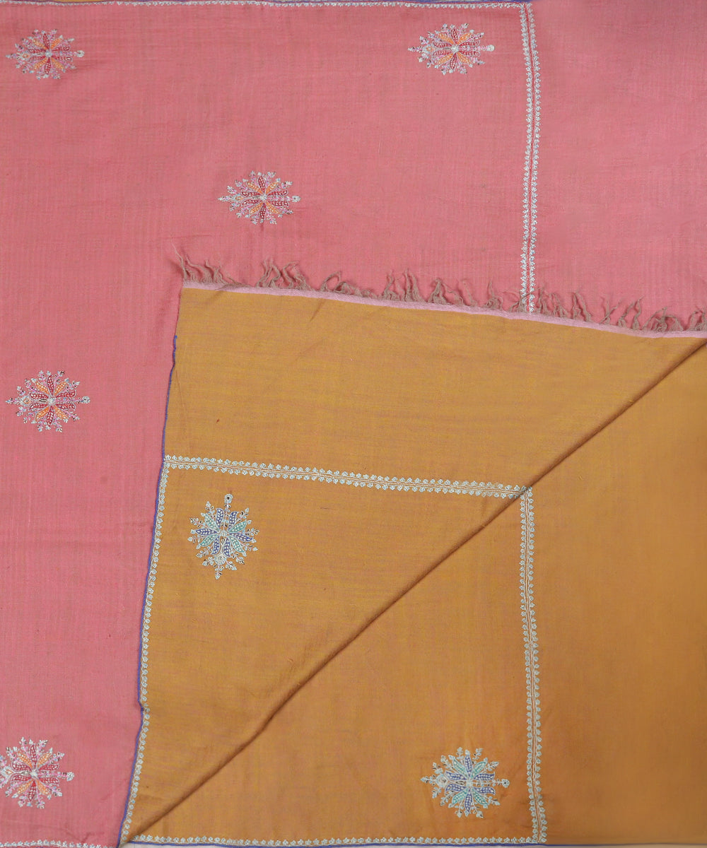 Mustard_And_Soft_Pink_Handwoevn_Soznikari_Booti_Reversible_Pure_Pashmina_Shawl_WeaverStory_03
