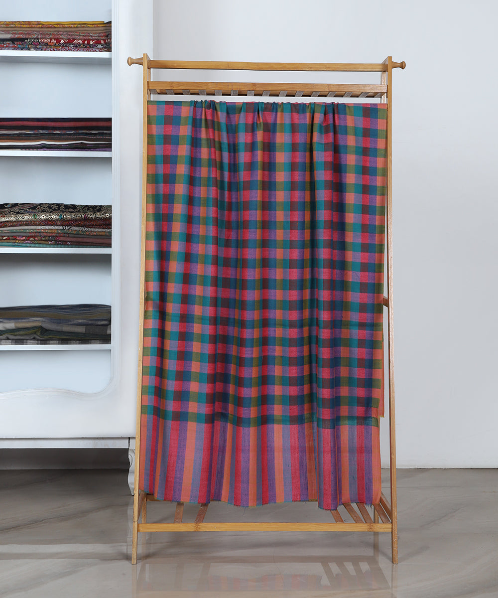 Multicoloured_Handwoven_Pure_Pashmina_Shawl_With_Chekered_Ikat_Weaving_And_Stripes_WeaverStory_02
