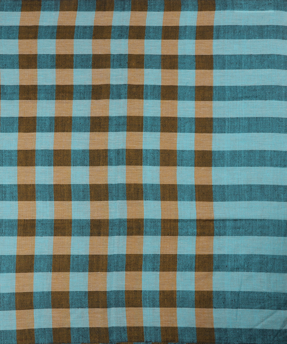 Blue_And_Brown_Checkered_Pure_Pashmina_Shawl_With_Ikat_Weaving_WeaverStory_03