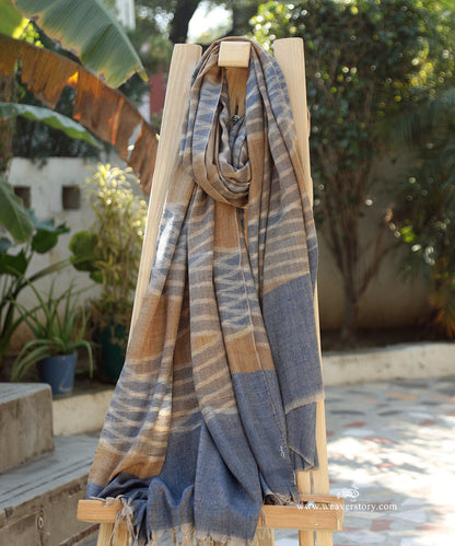 Blue_Handwoven_Gents_Ikkat_Design_Pure_Pashmina_Shawl_WeaverStory_01