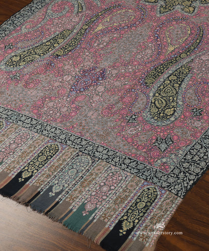 Black_Handwoven_Unisex_Pure_Pashmina_Shawl_With_Kalamkari_And_Soznikari_WeaverStory_03