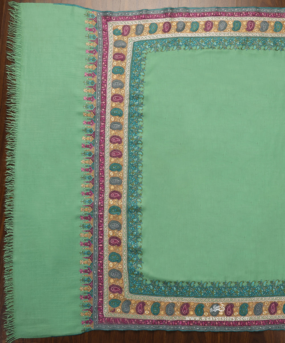 Mint_Green_Handwoven_Paper_Mache_Pure_Pashmina_Shawl_With_Mix_Tilla_Heavy_Work_WeaverStory_02