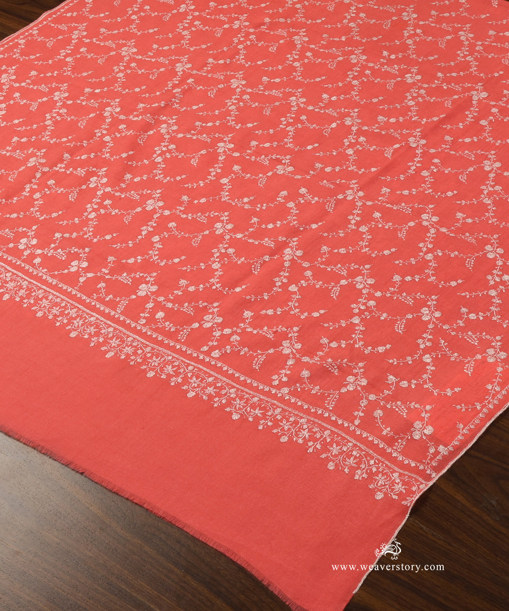 Coral_Pink_Handwoven_Pure_Pashmina_Shawl_With_Full_Soznikari_WeaverStory_03