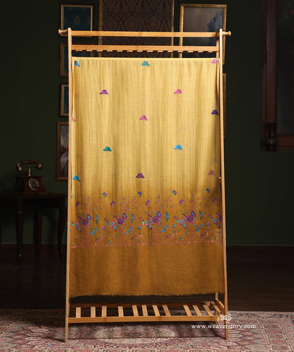 Yellow_Pure_Pashmina_Stole_With_Paper_Mache_Motifs_WeaverStory_02