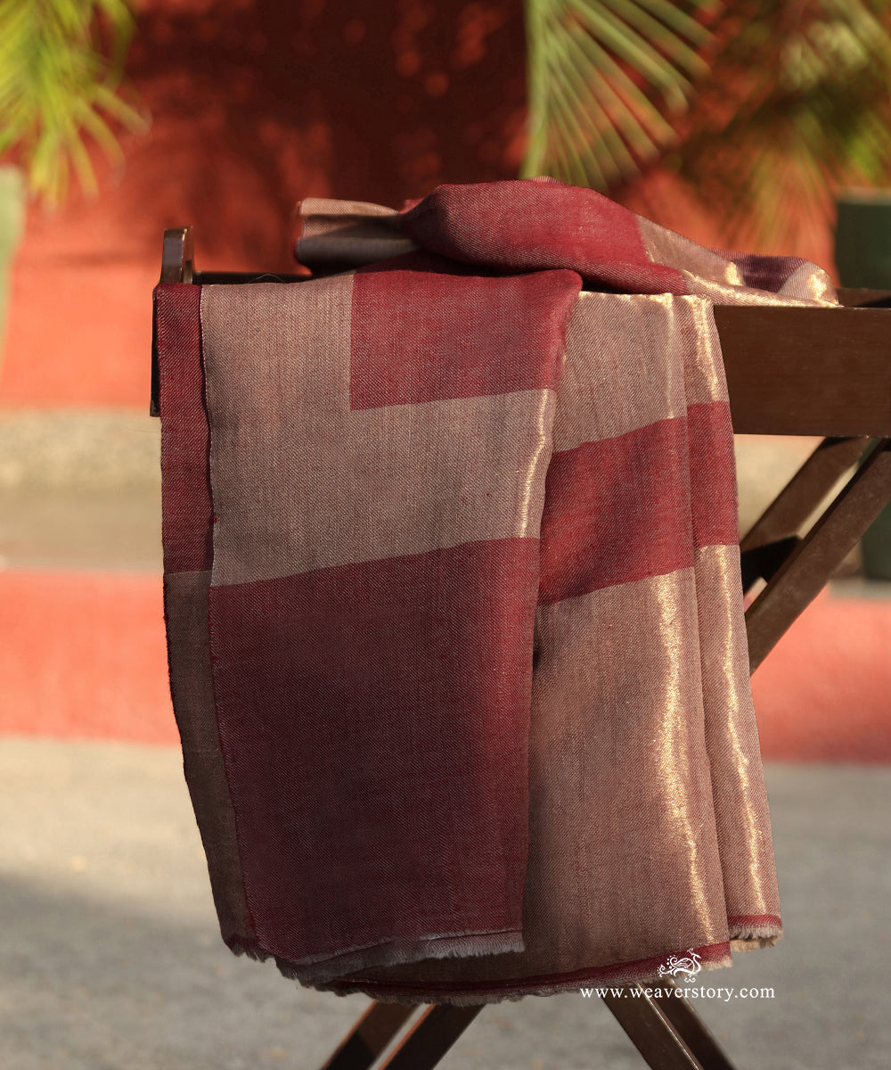 Brown_And_Golden_Pure_Pashmina_Shawl_With_Double_Shade_Zari_WeaverStory_02