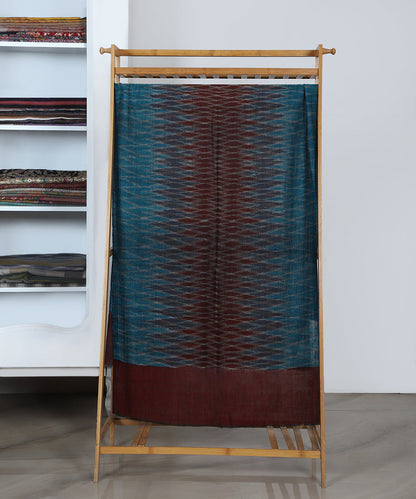 Blue_And_Maroon-Brown_Pure_Pashmina_Stole_With_Ikat_Weaving_WeaverStory_02